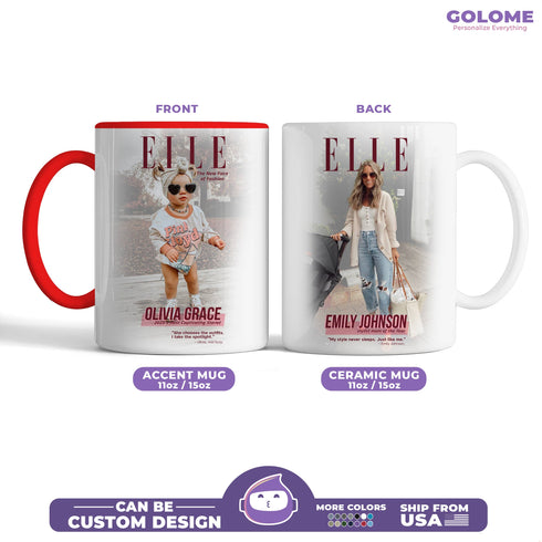Personalized ELLE Magazine Baby Mug – Custom Photo, Name & Quote Gift for Stylish Moms